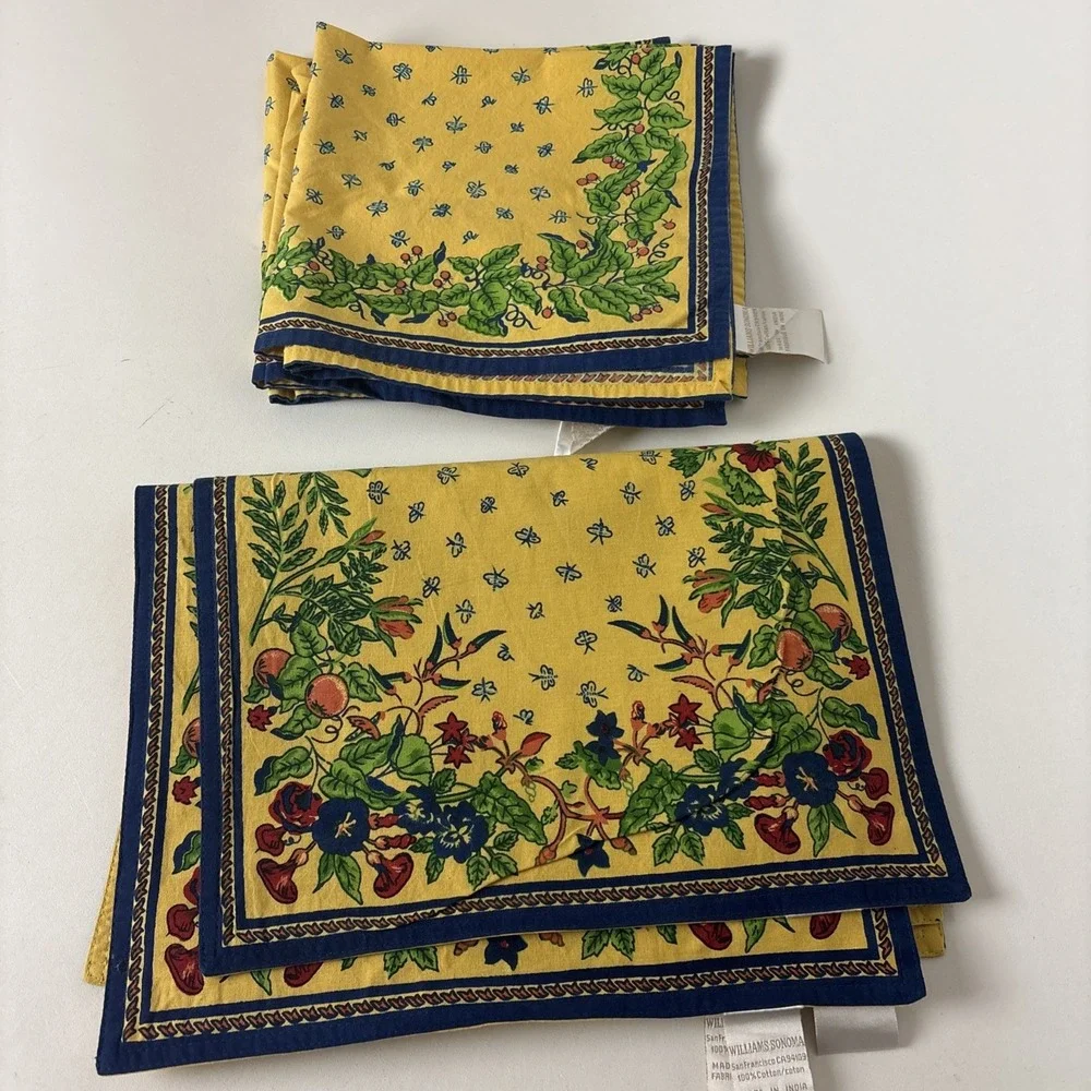 Williams Sonoma Provence French Country Placemats & Cloth Napkins Yellow Floral